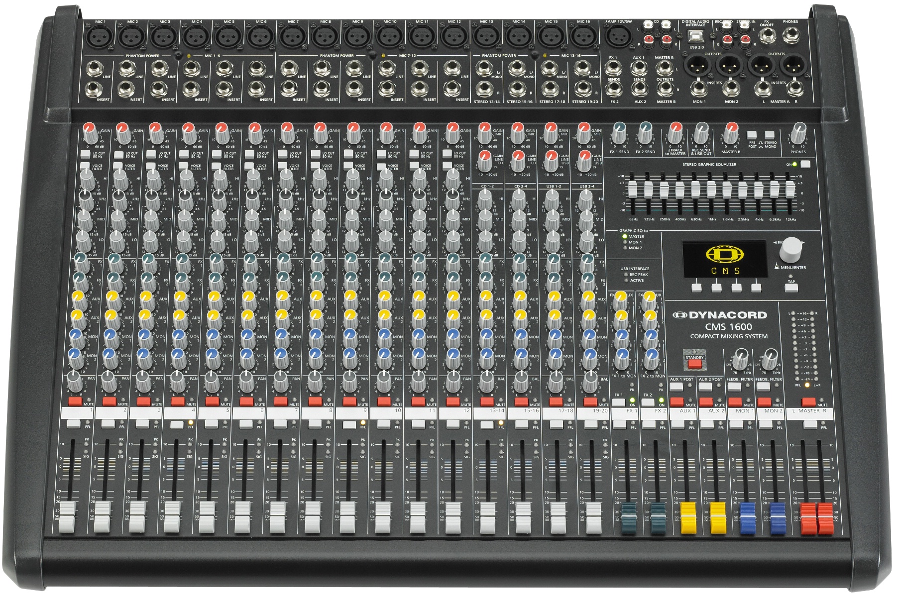 Dynacord CMS1600-3 - Mixer 12 Mik/linje   4 Mik/stereolinjekanaler, 6 x AUX, USB, effekter/EQ