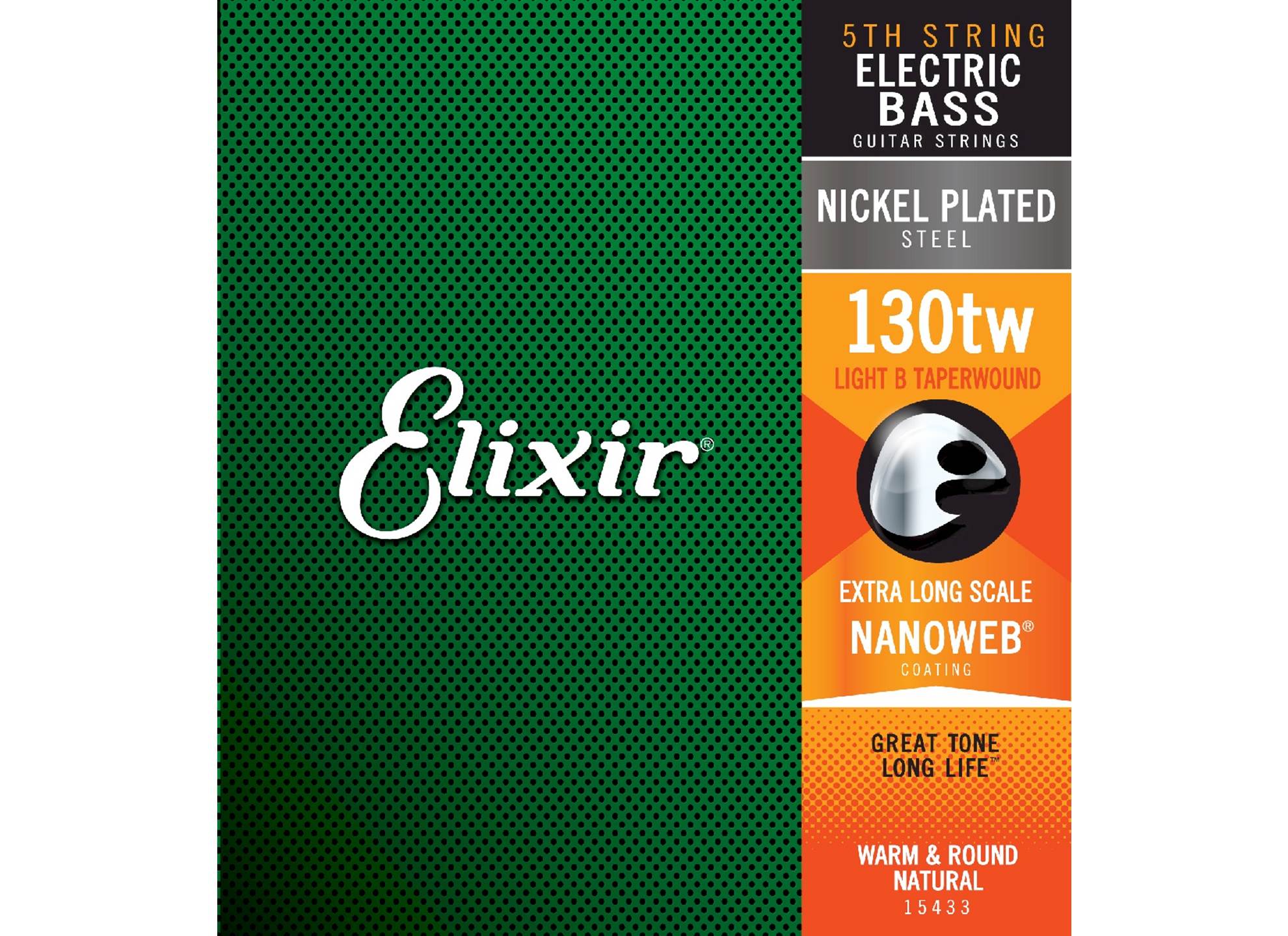 Elixir 15433 Electric Bass Nickel Plated Steelwith Nanoweb Custom 5Th And 6Th Strings Light B, Extra Long Scale, TaperWound (.130tw)