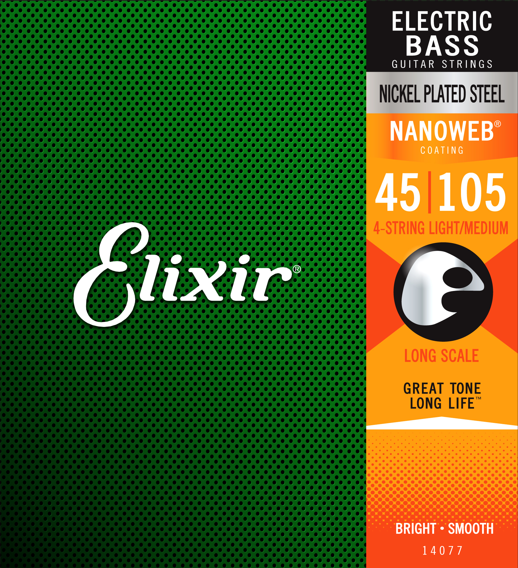 Elixir 14077 Electric Bass Nickel Plated Steelwith Nanoweb 4-String Light/Medium, Long Scale (.045-.105)
