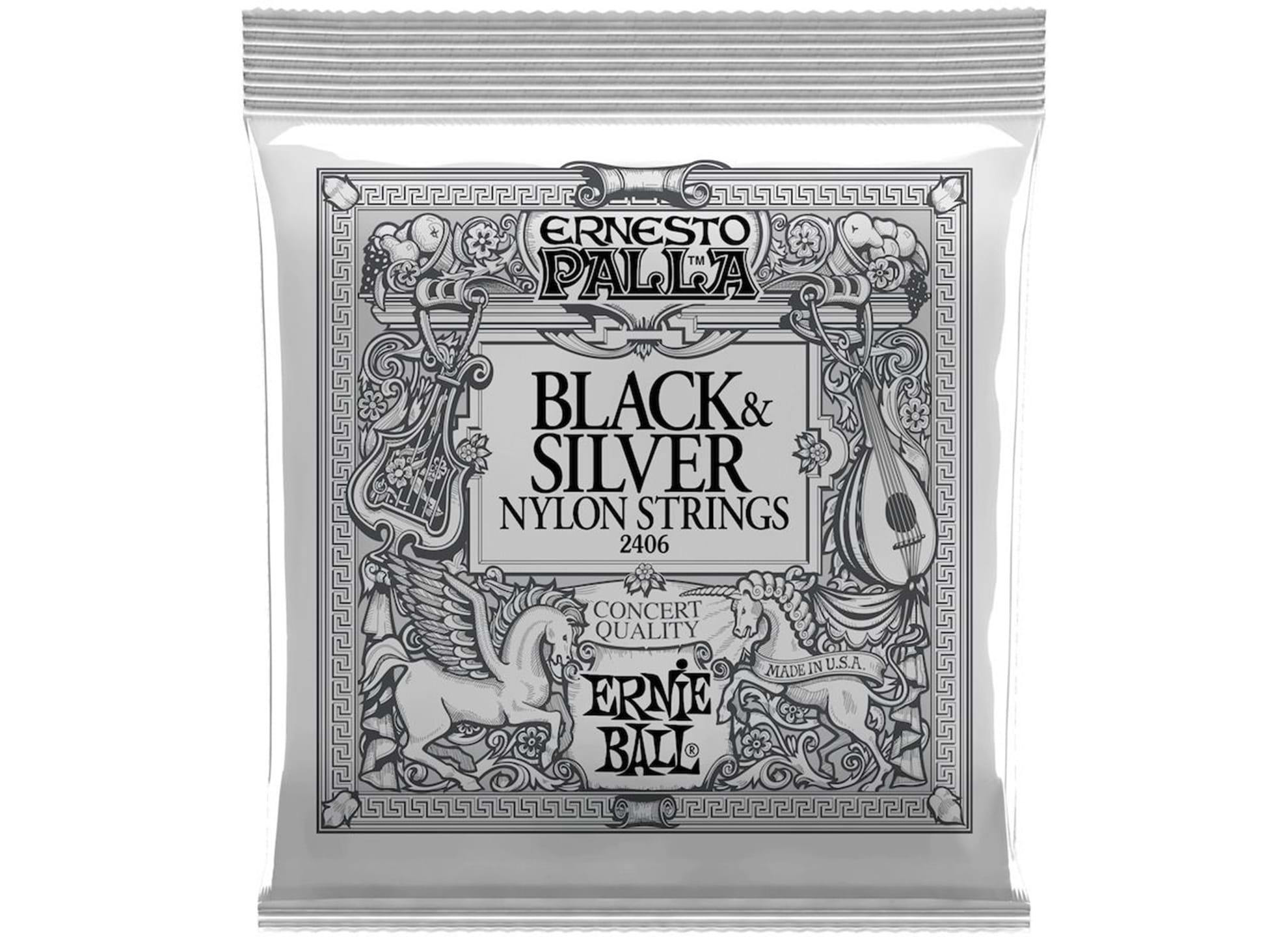 Ernie-Ball EB-2406 BS NYLON STR. BLK/SILV